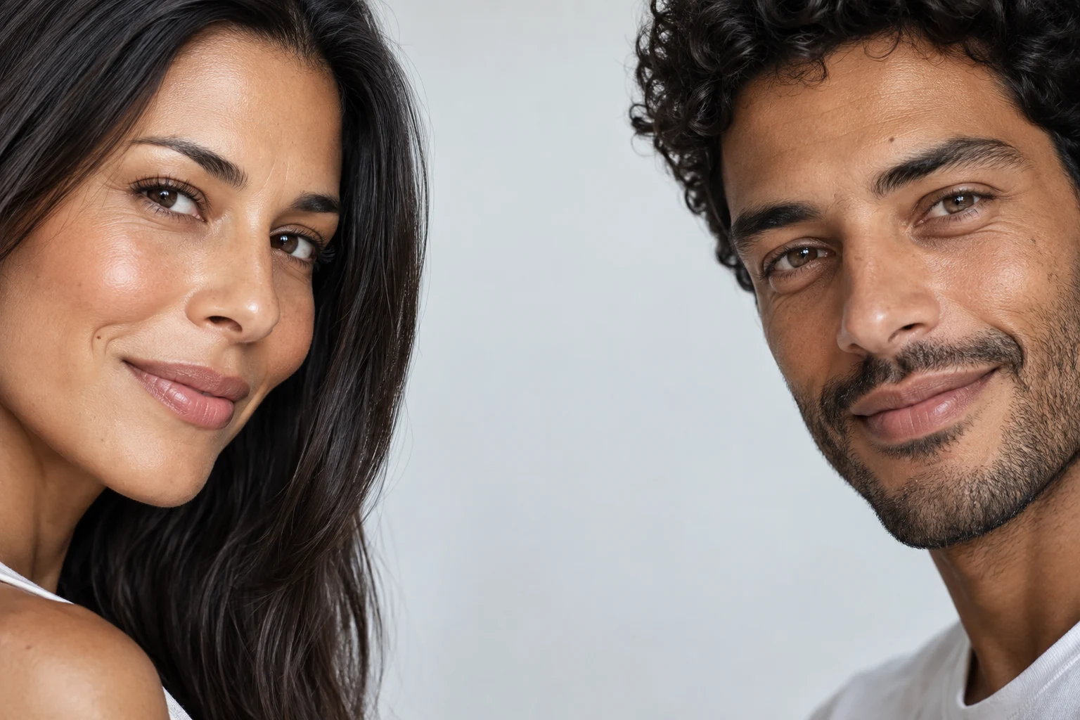 Dois modelos fictícios em fotografia editorial de IA